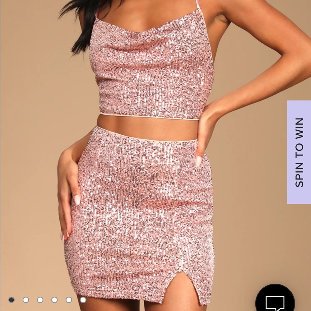 Lulus Light Pink Sequin Two-Piece Bodycon Mini Dress Size Small